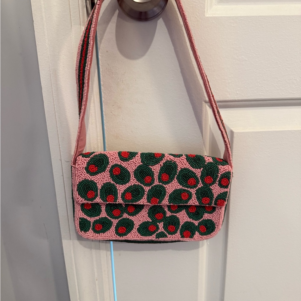 Anthropologie Pink and Green Beaded Women's Bag